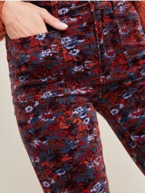 Anthropologie Pilcro High Rise Skinny Pants Floral Corduroy Stretch Size 27 Pant